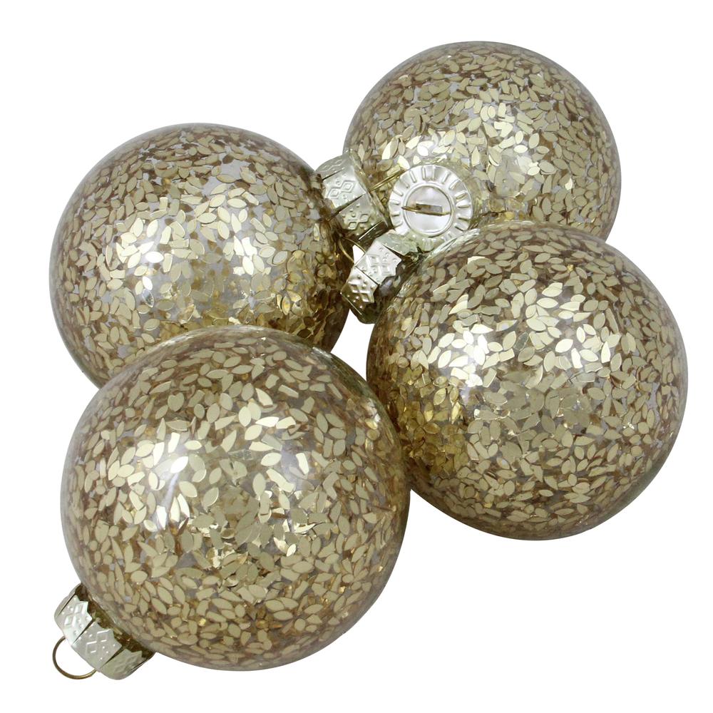 4ct Clear and Gold Shiny Seeds Glass Christmas Ball Ornaments 4" (101.5mm). Picture 1