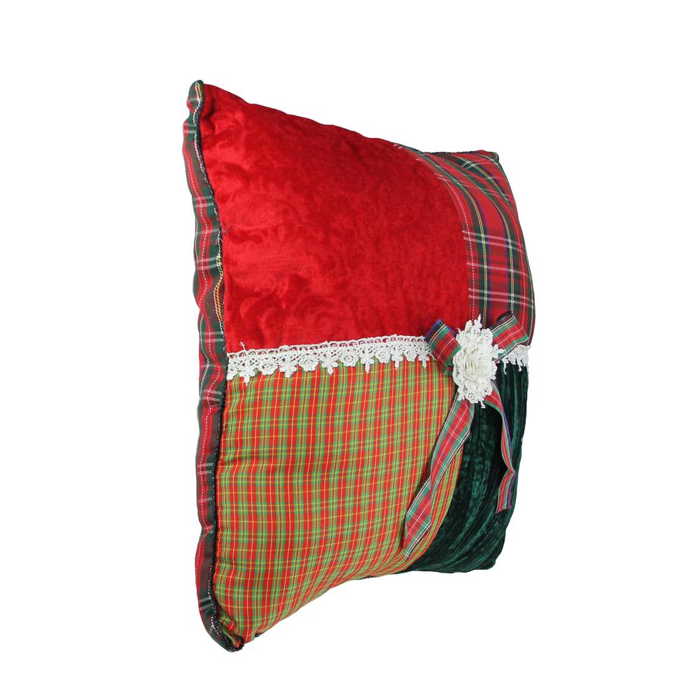 15.5" Red and Green Plaid Square Christmas Throw Pillow. Picture 2