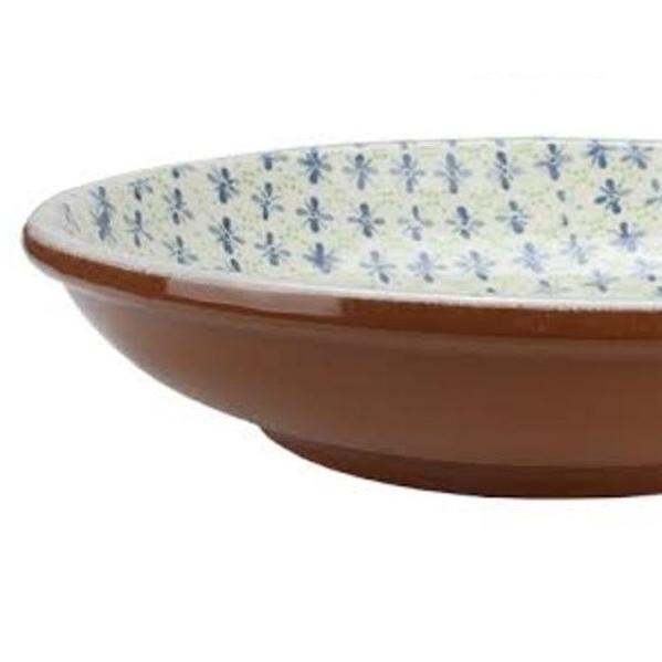 12.25" French Countryside Decorative Green and Blue Flower Round Terracotta Bowl. Picture 2