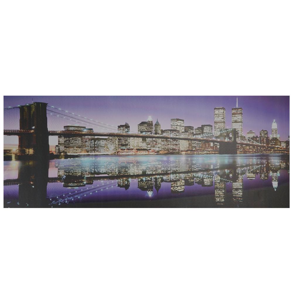 LED Lighted Famous New York City Brooklyn Bridge Skyline Canvas Wall Art 15.75" x 39.25". Picture 1