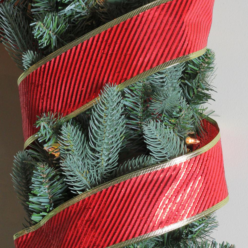 Club Pack of 12 Shiny Red and Gold Striped Christmas Craft Ribbon Spools 2.5" x 120 Yards. Picture 3