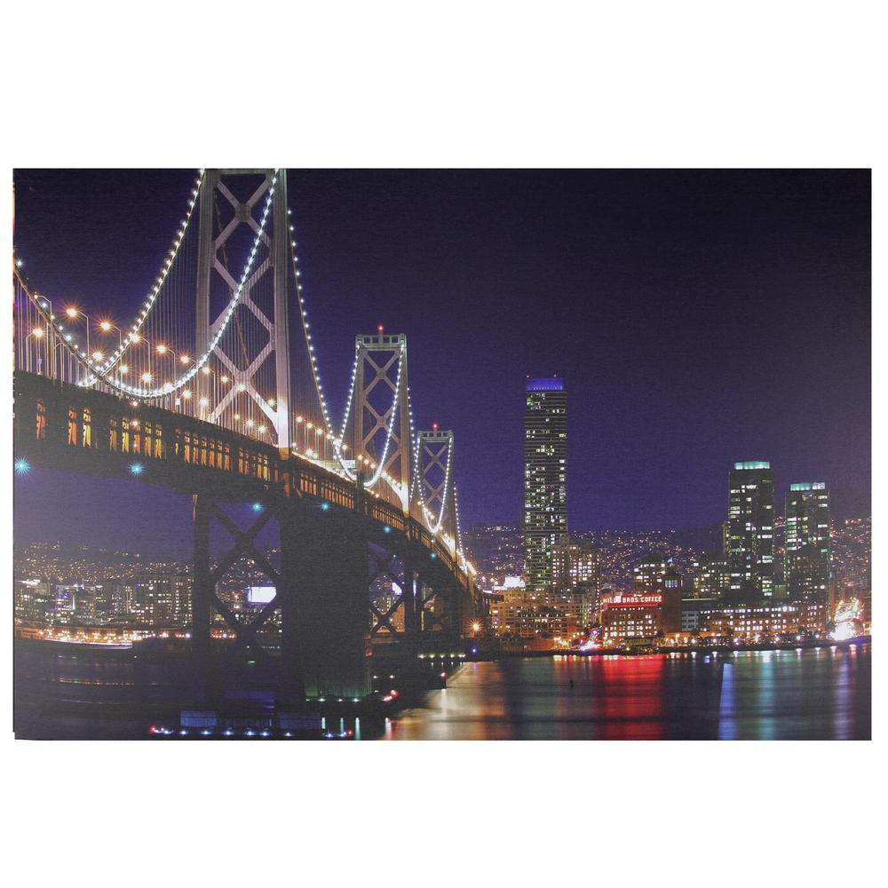 LED Lighted San Francisco Oakland Bay Bridge Canvas Wall Art 15.75" x 23.5". The main picture.
