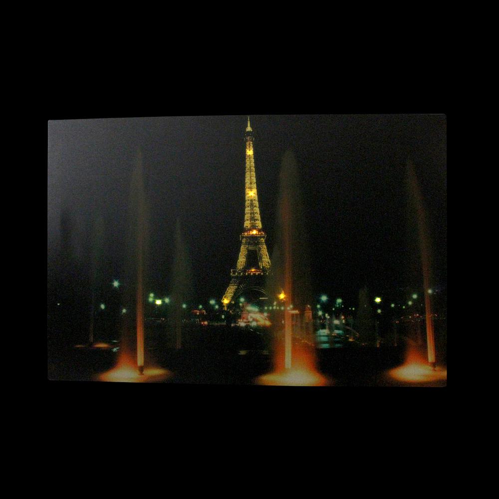 LED Lighted Eiffel Tower with Fountains Canvas Wall Art 15.75" x 23.5". Picture 2