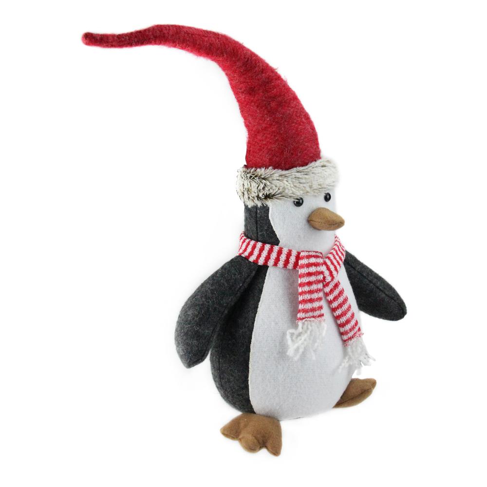 16" Black and White Penguin Striped Scarf and Santa Hat Christmas Figure. Picture 3