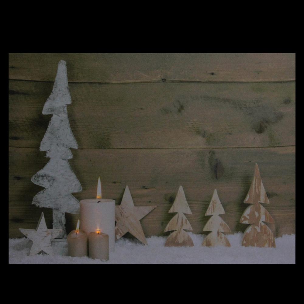 LED Lighted Flickering Candles and Winter Wooden Trees Canvas Wall Art 12" x 15.75". Picture 3
