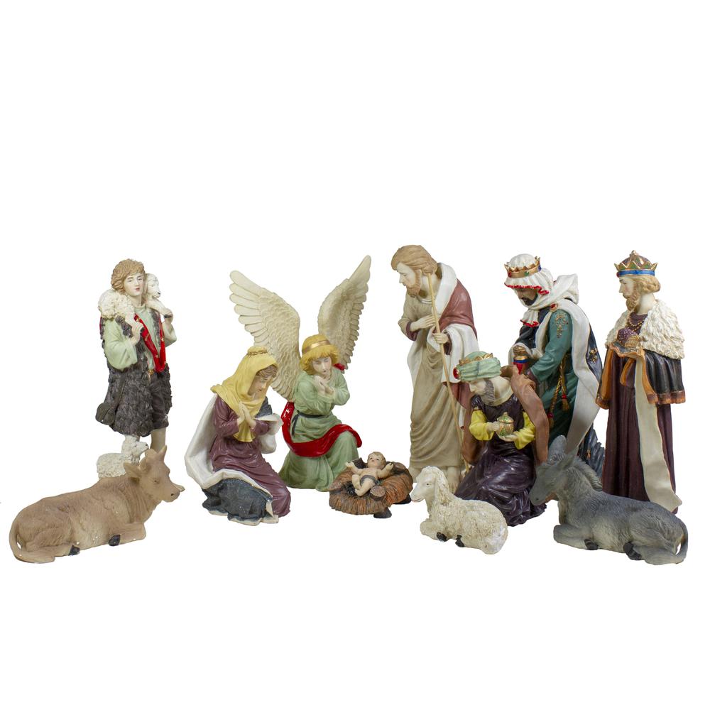 11pc Ivory and Brown Christmas Religious Nativity Figurine Set 18". Picture 1