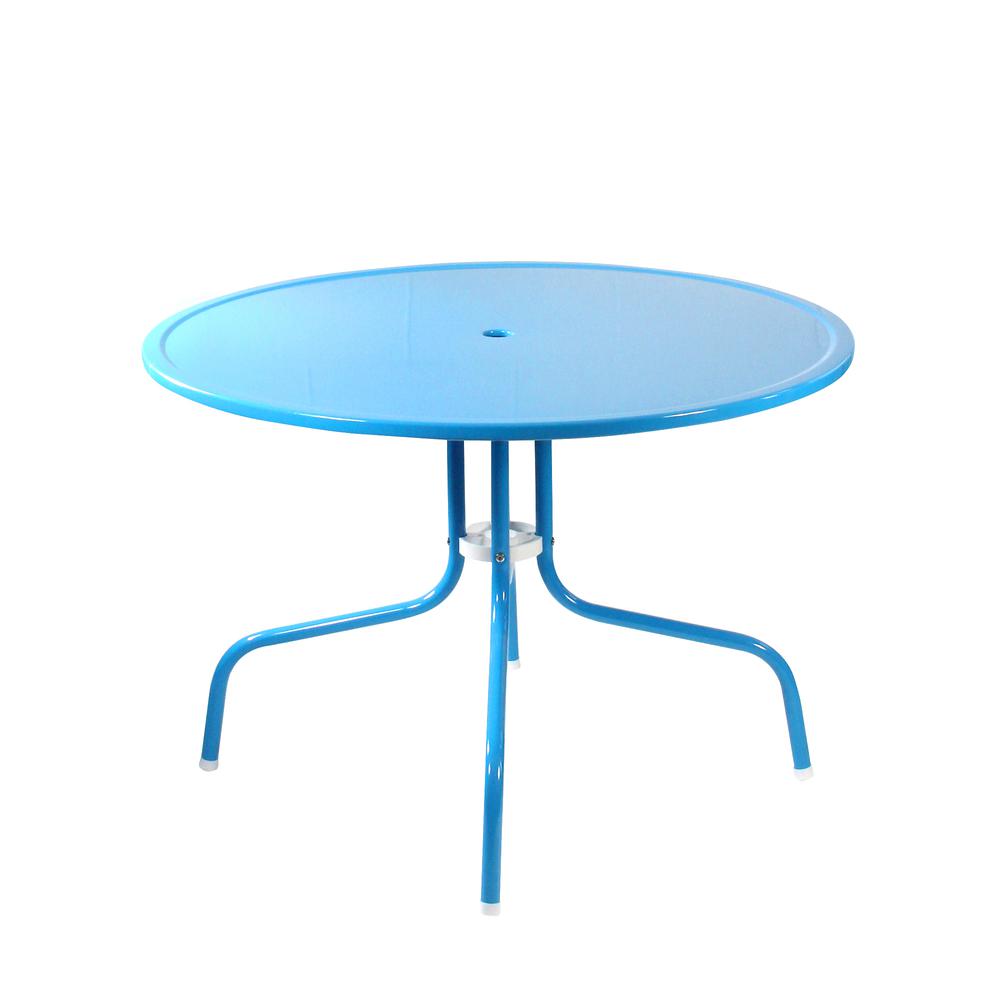 39.25-Inch Outdoor Retro Metal Tulip Dining Table  Sky Blue. Picture 3