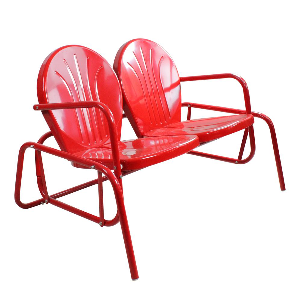 2-Person Outdoor Retro Metal Tulip Double Glider Patio Chair  Red. Picture 3