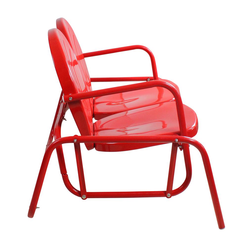 2-Person Outdoor Retro Metal Tulip Double Glider Patio Chair  Red. Picture 4