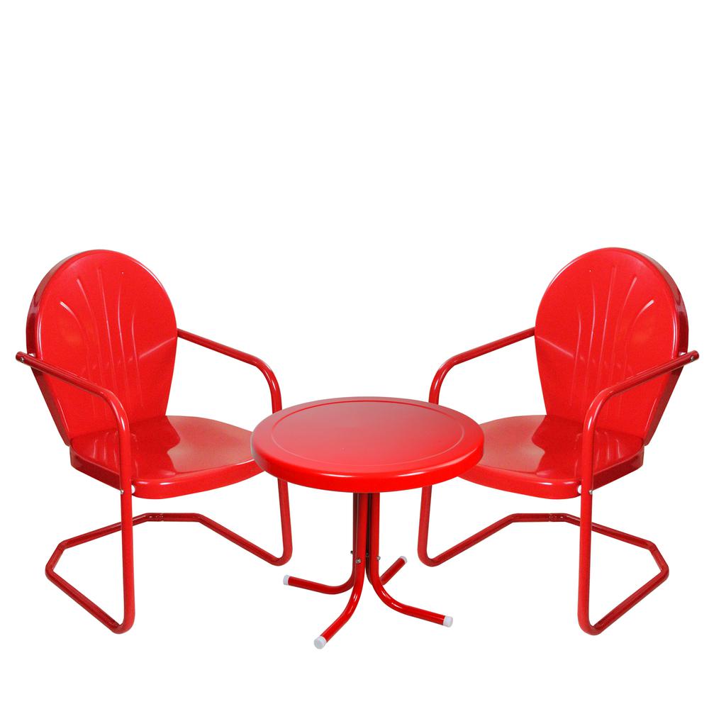 3-Piece Retro Metal Tulip Chairs and Side Table Outdoor Set  Red. Picture 1