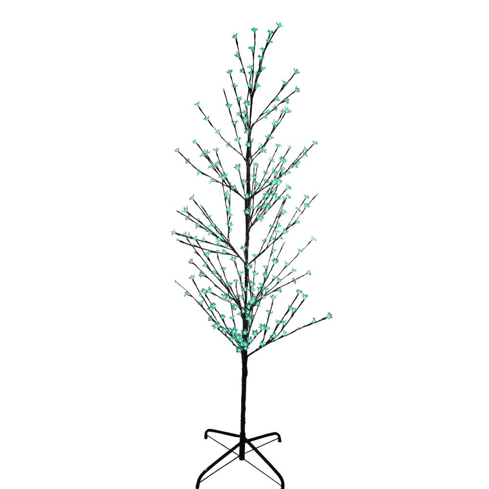 6' Pre-Lit Enchanted Garden Cherry Blossom Flower Artificial Spring Tree - Green LED Lights. Picture 1
