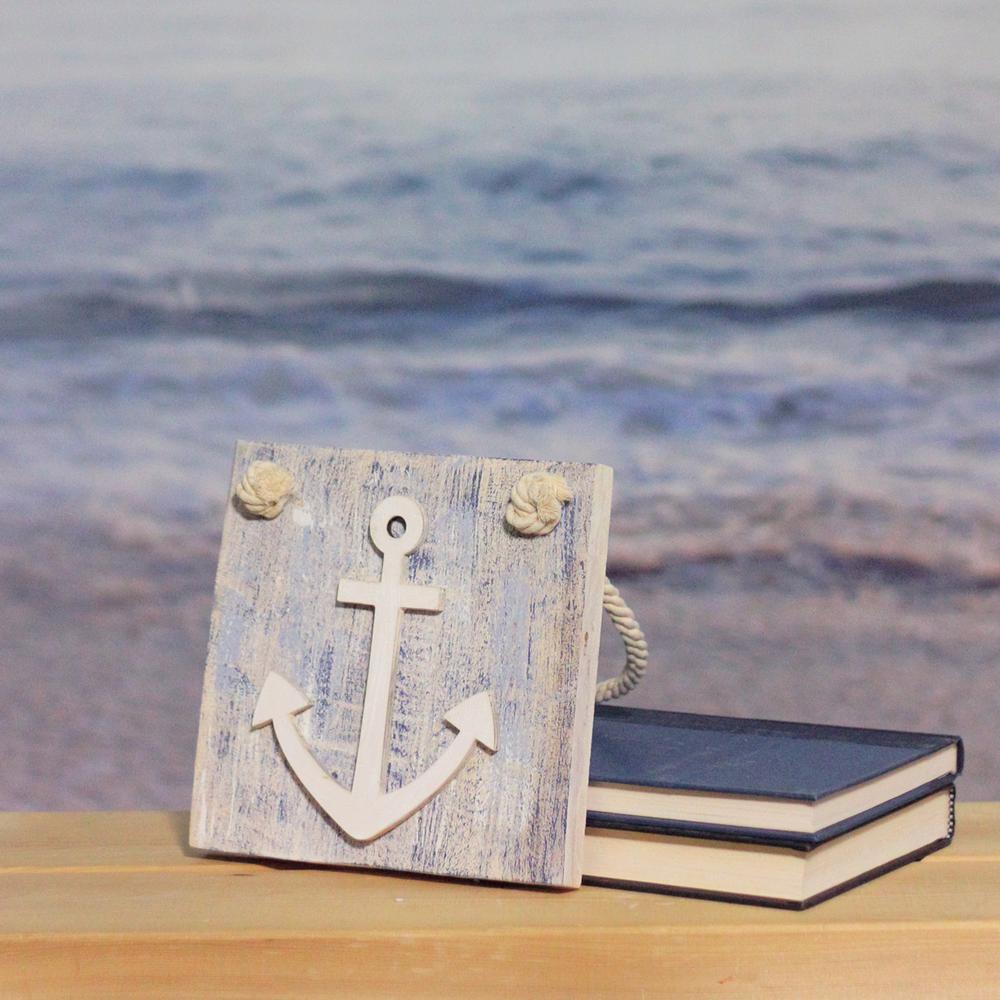 7.25" Blue and White Cape Cod Inspired Anchor Wall Hanging Plaque. Picture 3