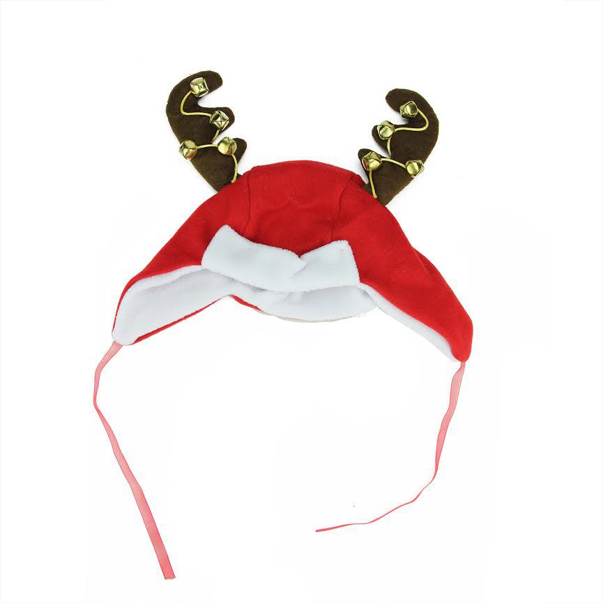 17" Red and White Reindeer Antlers Unisex Adult Christmas Trapper Hat Costume Accessory - One Size. Picture 1