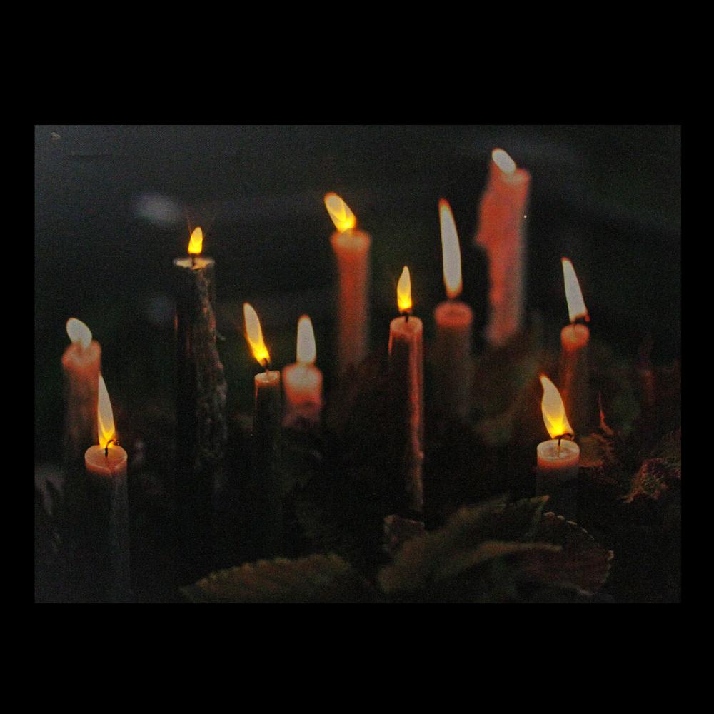 LED Lighted Flickering Candles with Fall Leaves Canvas Wall Art 11.75" x 15.75". Picture 2