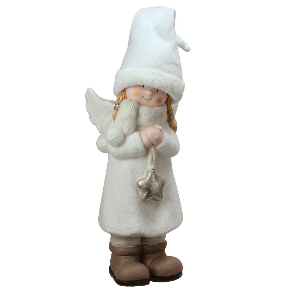 19.75" White and Beige Winter Girl Angel with Star Christmas Table Top Figure. The main picture.