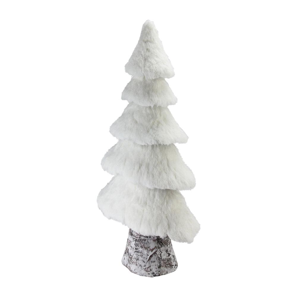 20.5" White Faux Fur Birch Tree Christmas Decoration. Picture 3