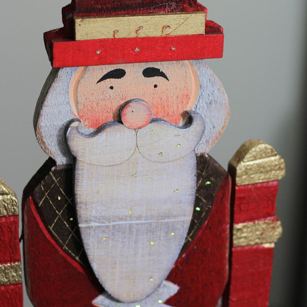 21" Red and Blue Painted Wooden Standing LED Nutcracker. Picture 5