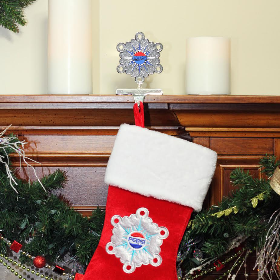 6.5" Silver and Blue "PEPSI" Snowflake Christmas Stocking Holder. Picture 2