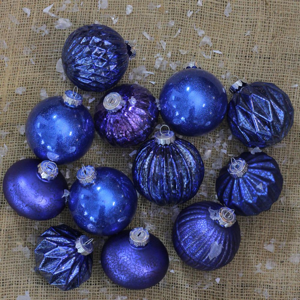 12ct Royal Blue Multi Finish with Various Shaped Christmas Ornaments 3.75". Picture 2