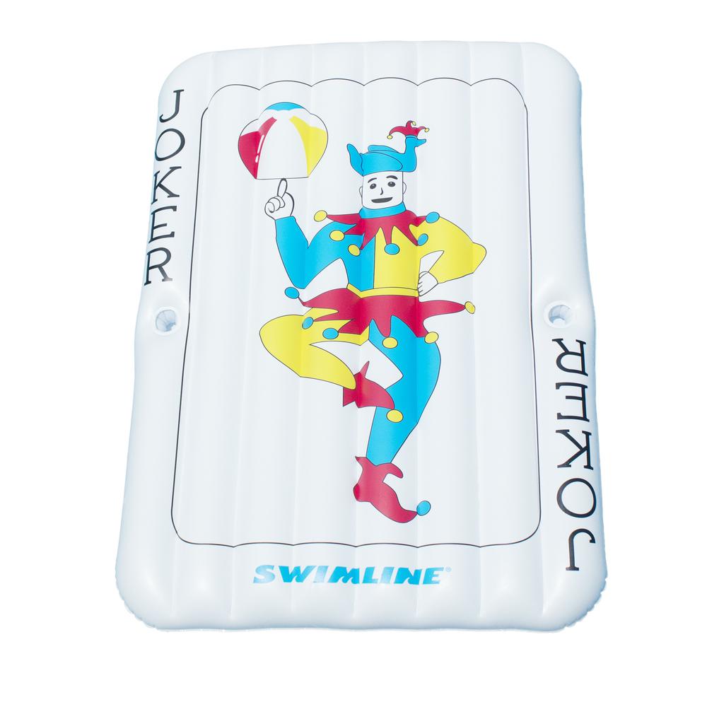69" Inflatable White and Blue Joker Playing Card Pool Mattress. Picture 1