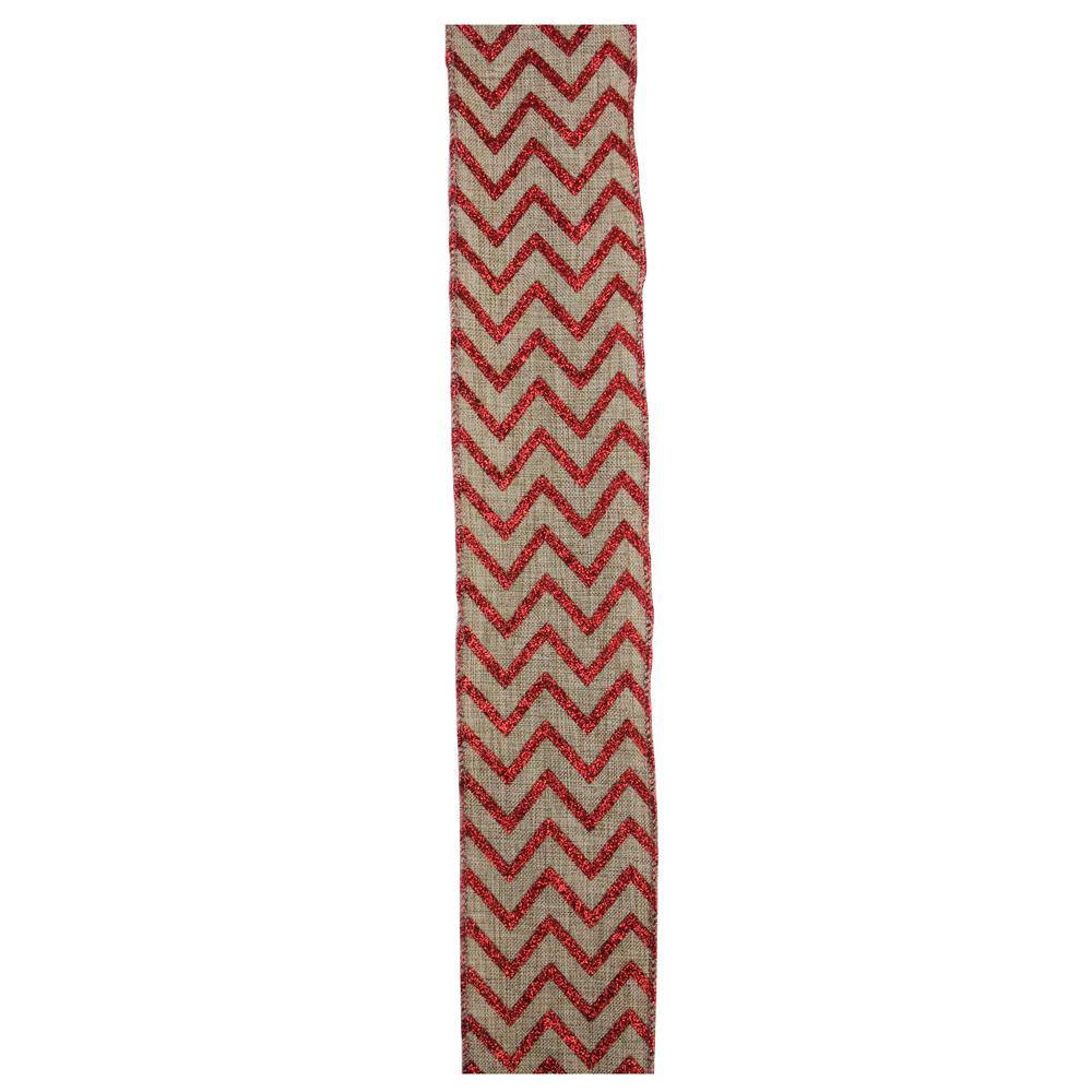 Club Pack of 12 Red and Brown Chevron Wired Christmas Craft Ribbon 2.5" x 120 Yards. Picture 2