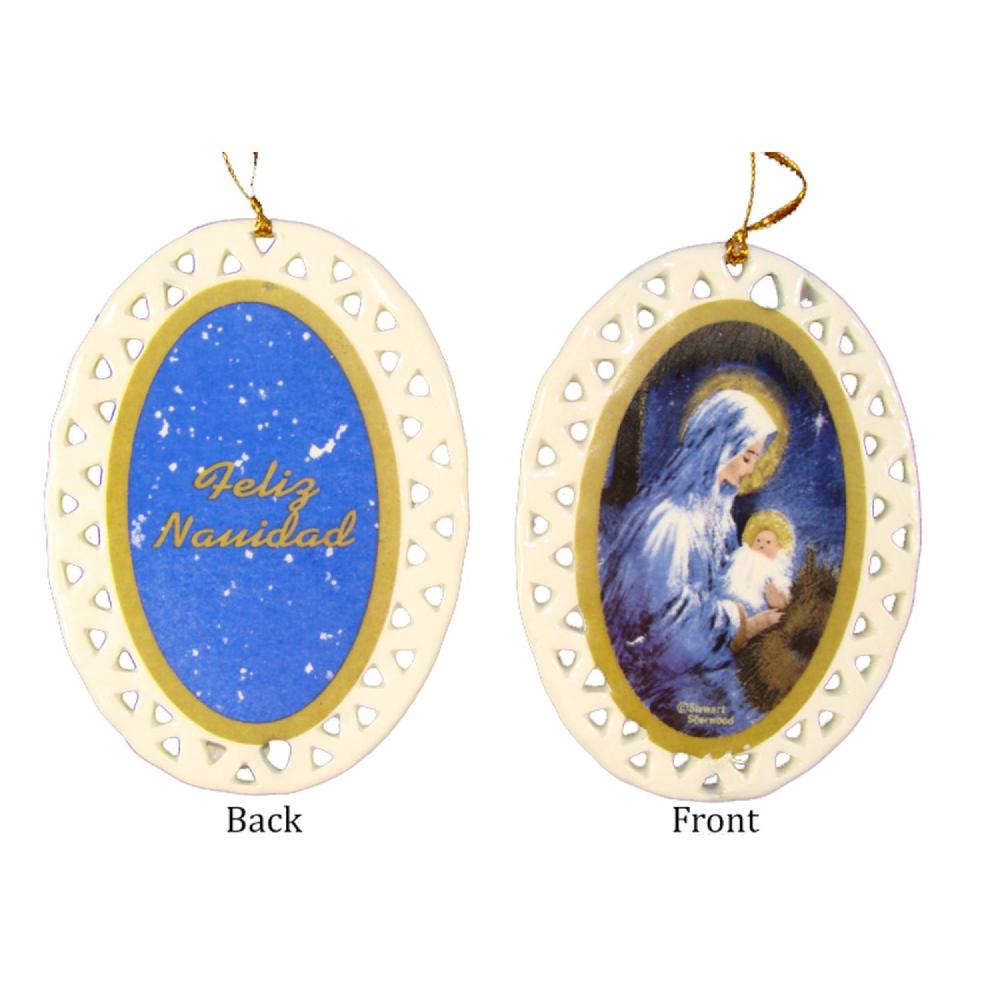 Club Pack of 192 Ivory and Blue Jesus with Holy Mary Christmas Ornaments 3.75". Picture 1