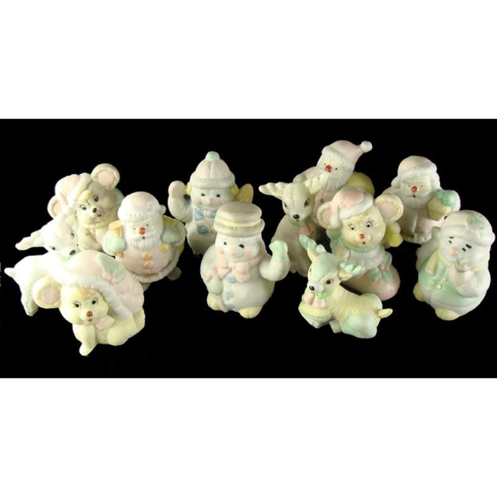 Club Pack of 144 Pastel and Ivory Snowman and Santa Claus Christmas Figurines 3". Picture 2