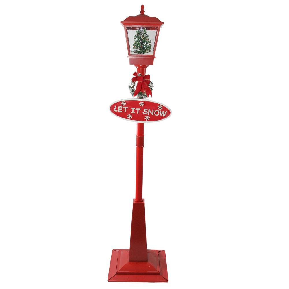 70.75" Musical Red Holiday Street Lamp with Christmas Tree Snowfall Lantern. The main picture.
