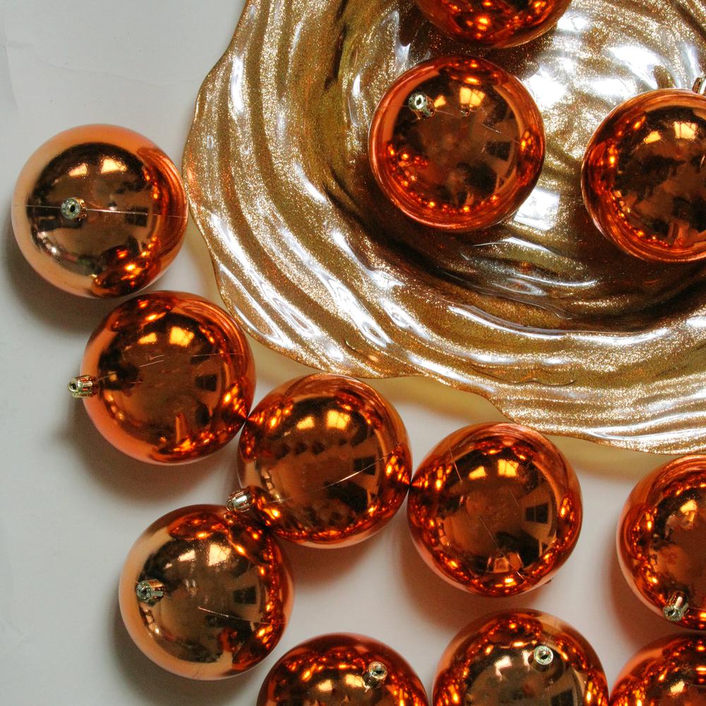 Set of 12 Shiny Burnt Orange Shatterproof Christmas Ball Ornaments 4". Picture 3