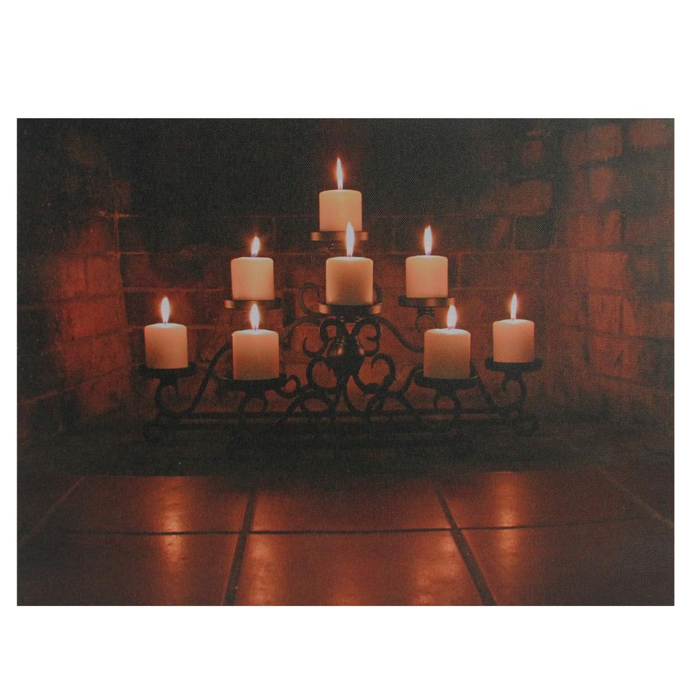 LED Lighted Flickering Candles in a Fireplace Canvas Wall Art 12" x 15.75". Picture 1