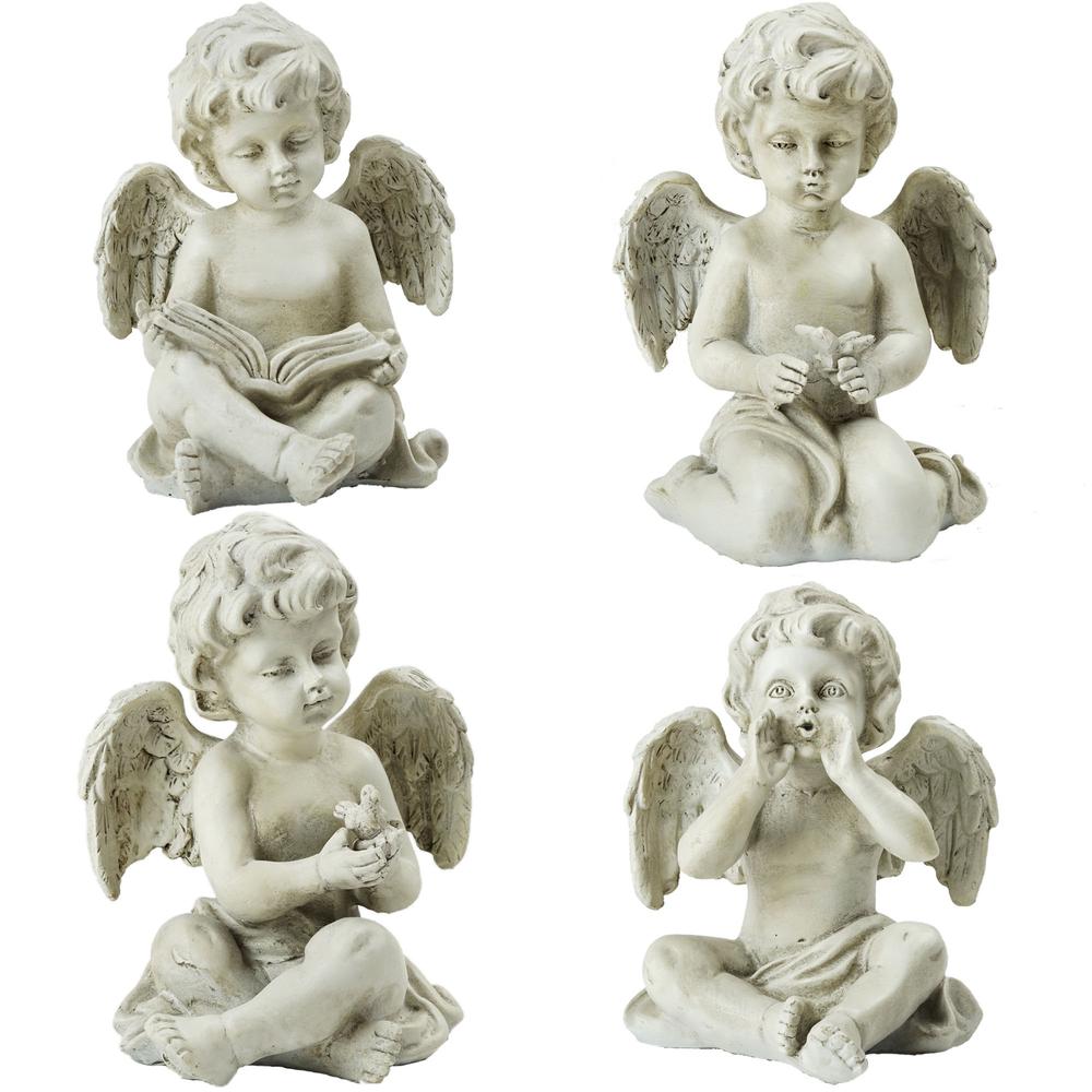 Set of 4 Gray Cherub Angel Outdoor Garden Statues 6.5". Picture 1