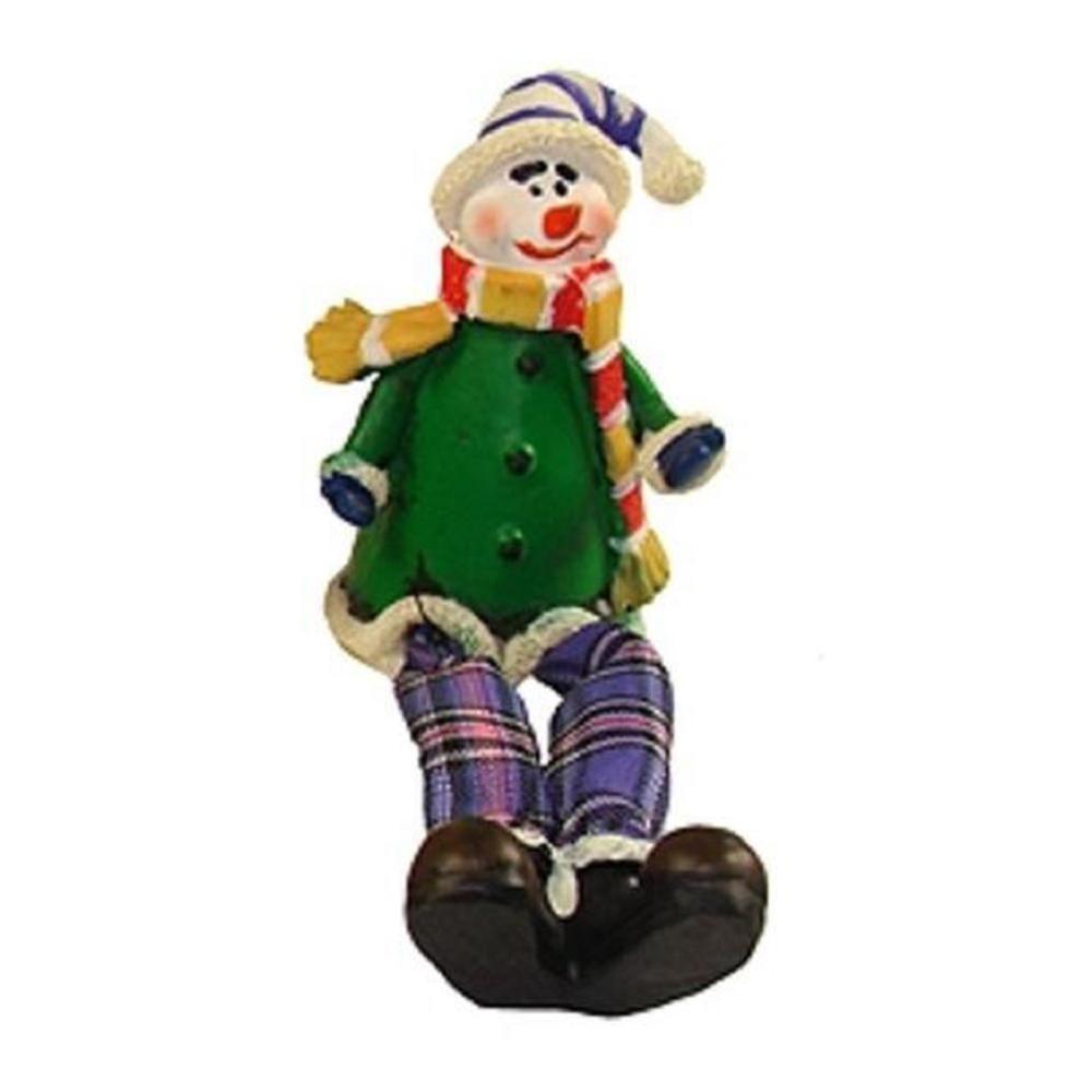 5.5" Green and Purple Plaid Sitting Snowman Christmas Tabletop Figurine. Picture 1