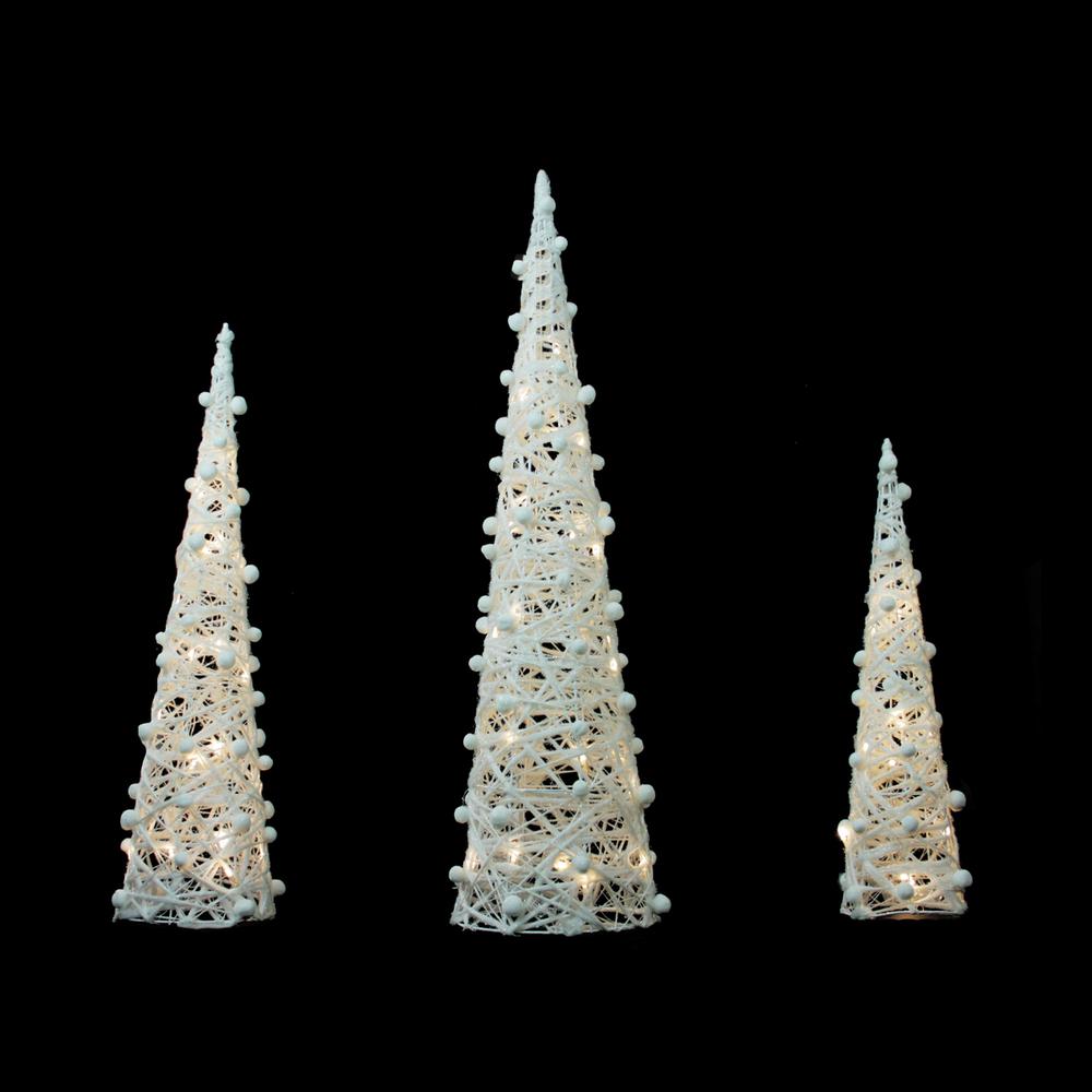 Set of 3 LED Lighted White and Silver Cone Tree Christmas Decoration 39.25". Picture 1