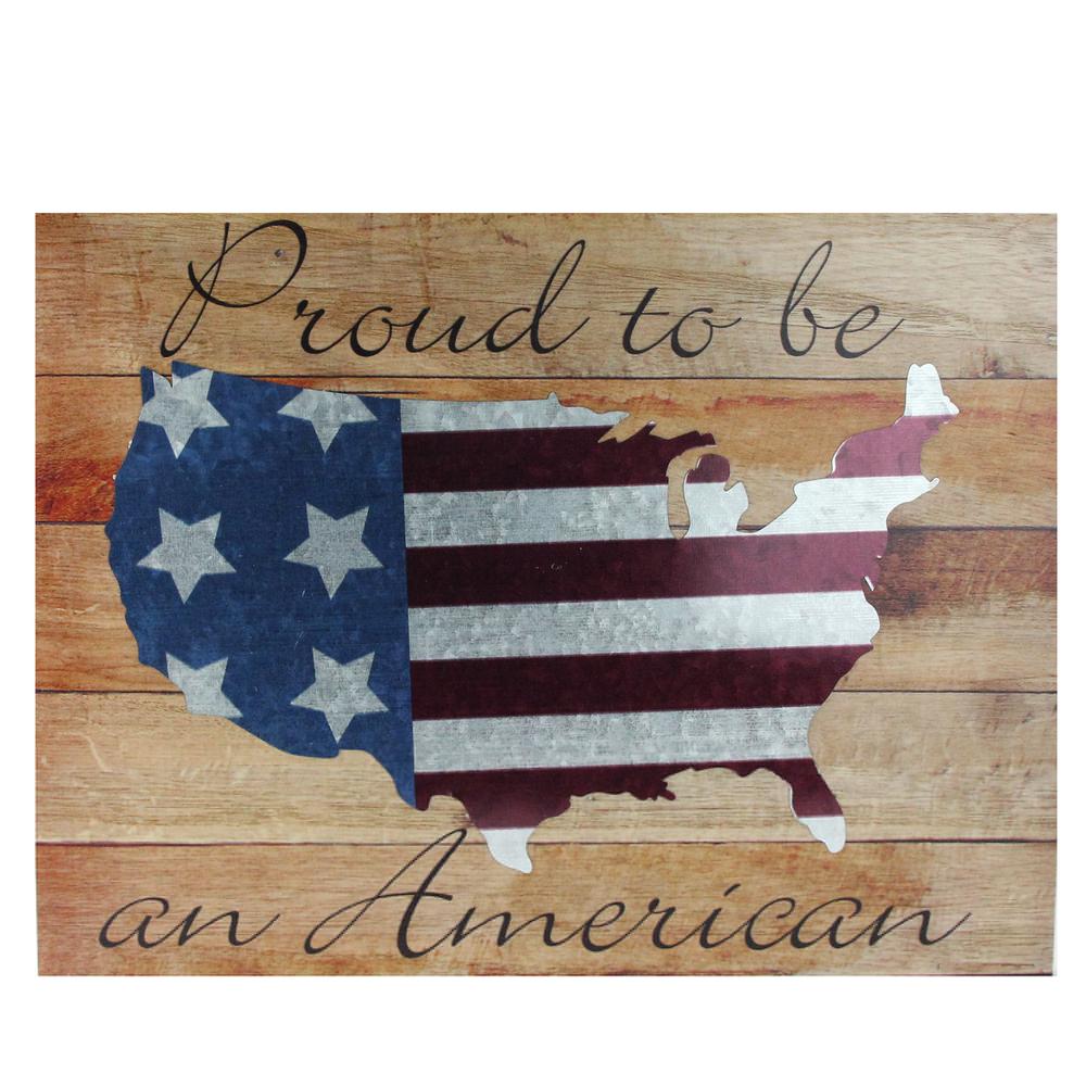 Stars and Stripes â€œProud to be an American" Wooden USA Map Decorative Wall Art 15.75" x 12". Picture 1