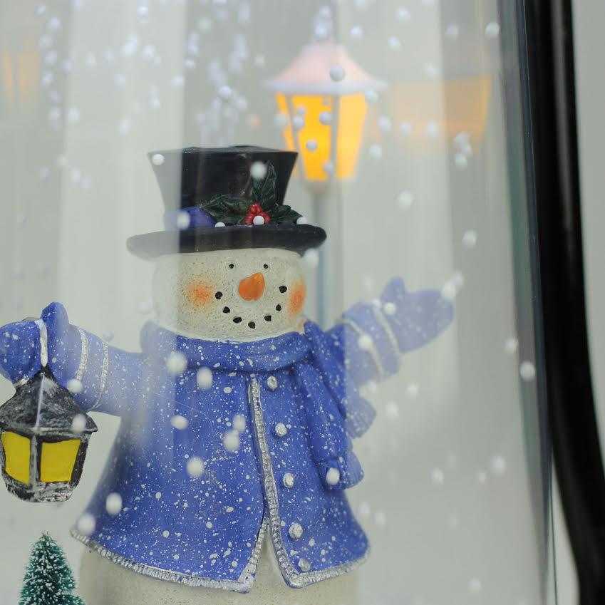 13.5" Black Lighted Musical Snowman Snowing Christmas Table Top Lantern. Picture 2