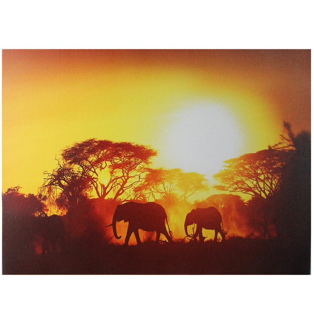 Safari Sunset LED Back Lit Decorative Elephant Canvas Wall Art 11.75" x 15.75". Picture 1