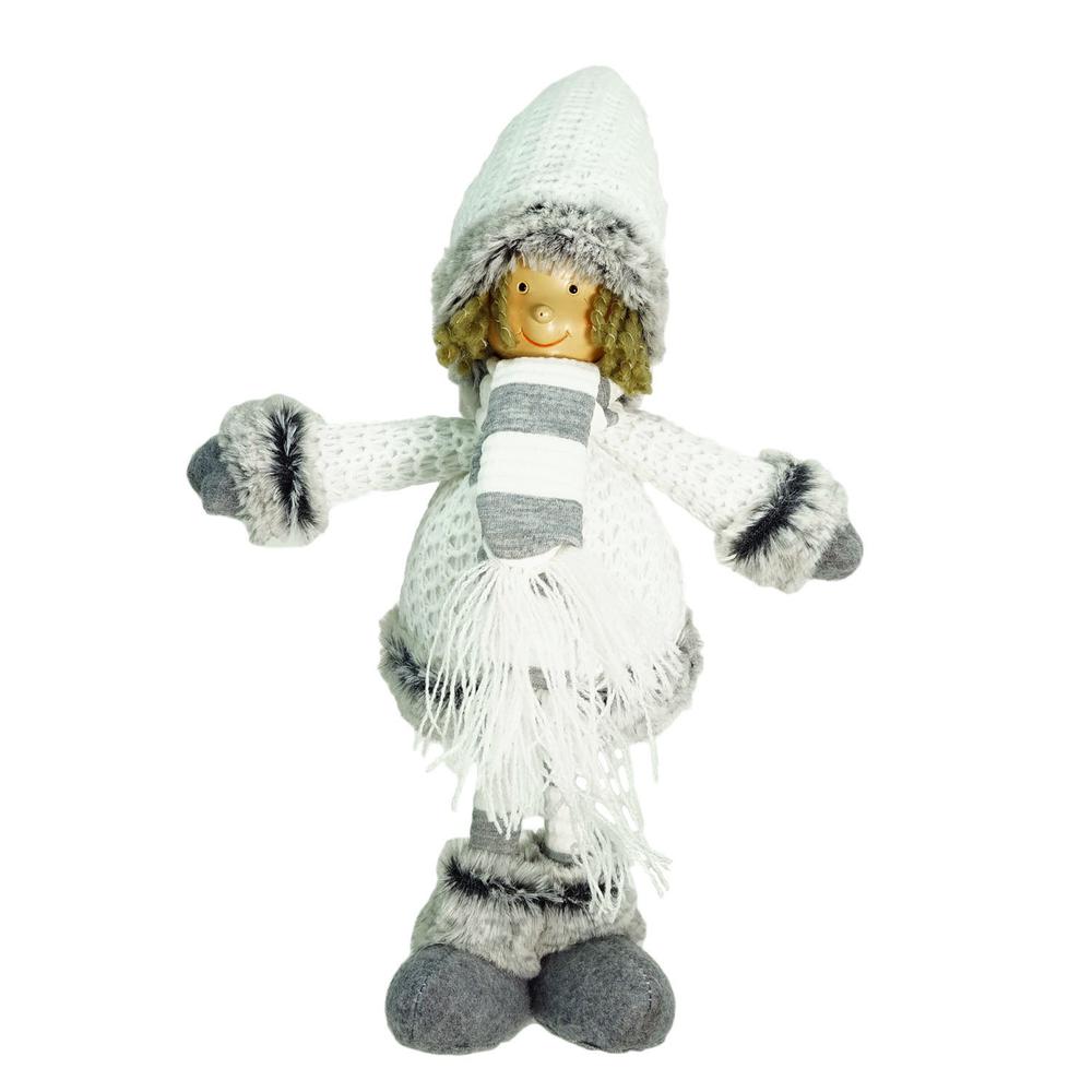 13" Gray and White Wintry Boy Christmas Tabletop Figurine. Picture 1