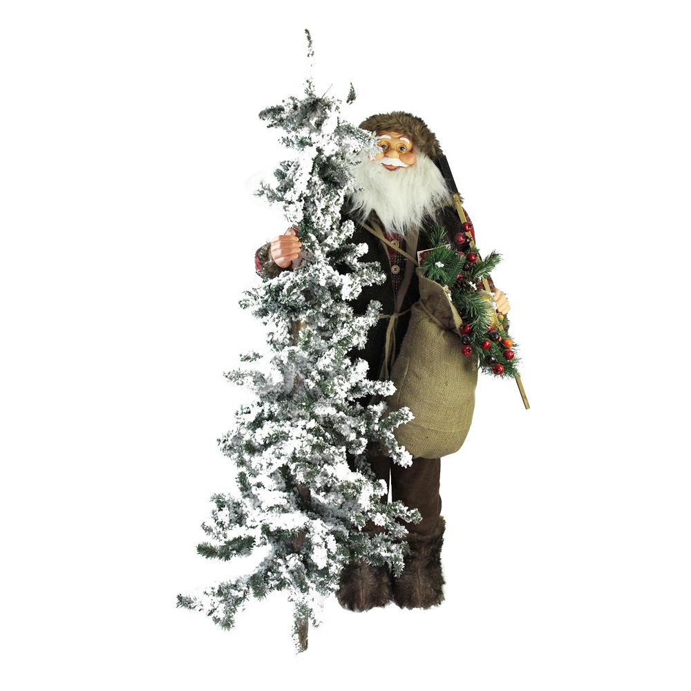 48" Standing Woodland Santa Claus with Artificial Flocked Alpine Tree Christmas Figure. Picture 1