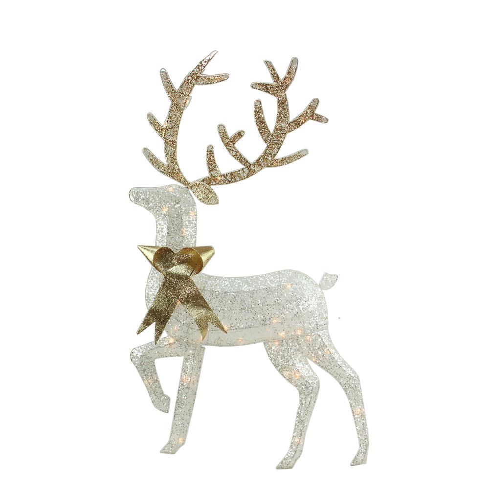 46" Lighted 2-D Silver Glitter Reindeer Outdoor Christmas Decoration. Picture 1
