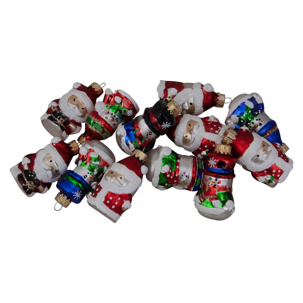 12ct Red Winter Snowmen and Santa Claus Figurine Glass Christmas Ornaments 2.5". Picture 1