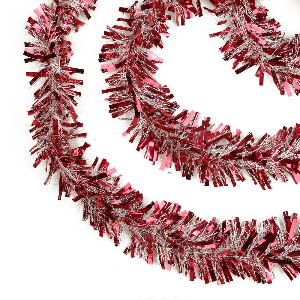 50' x 4" Red and White Wide Cut Snowblush Tinsel Christmas Garland - Unlit. Picture 1