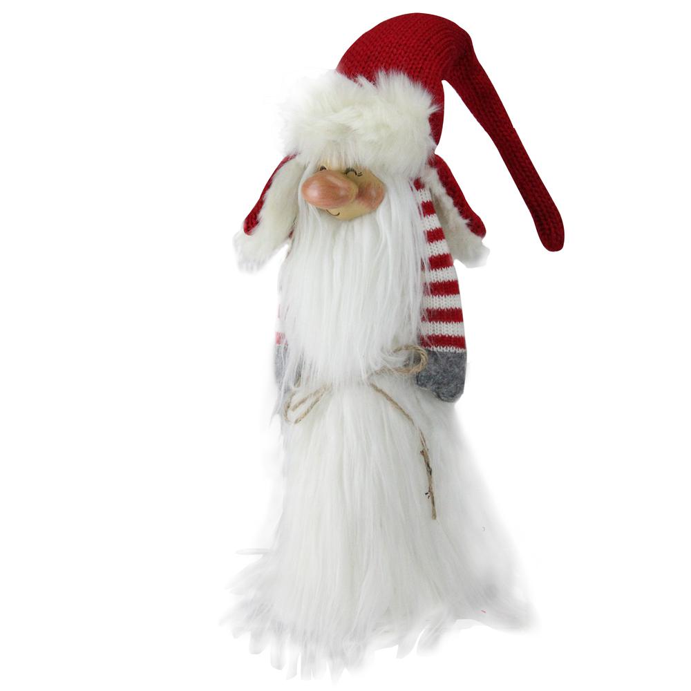 35" Red and White Christmas Slim Santa Gnome with White Fur Suit and Red Hat. Picture 3