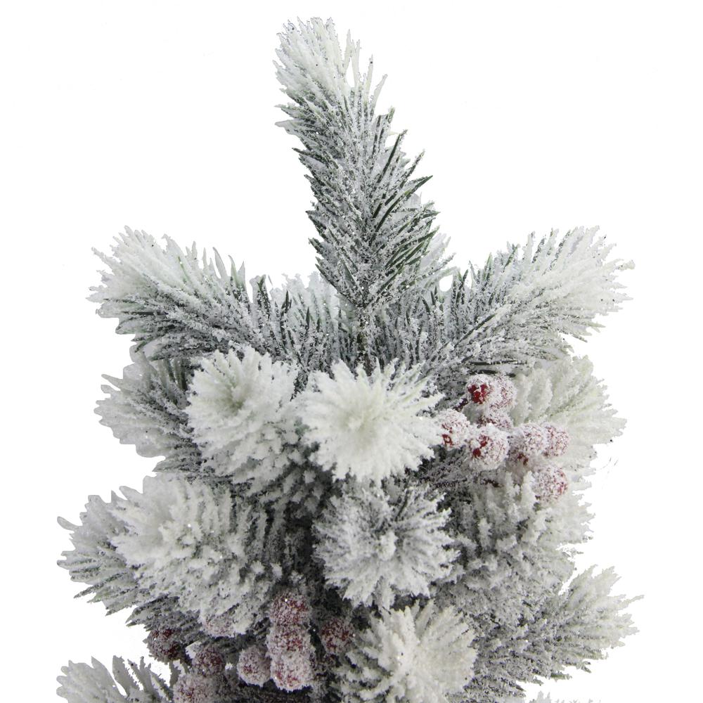 2.3' Potted Flocked Mini Pine Slim Christmas Tree with Berries - Unlit. Picture 2