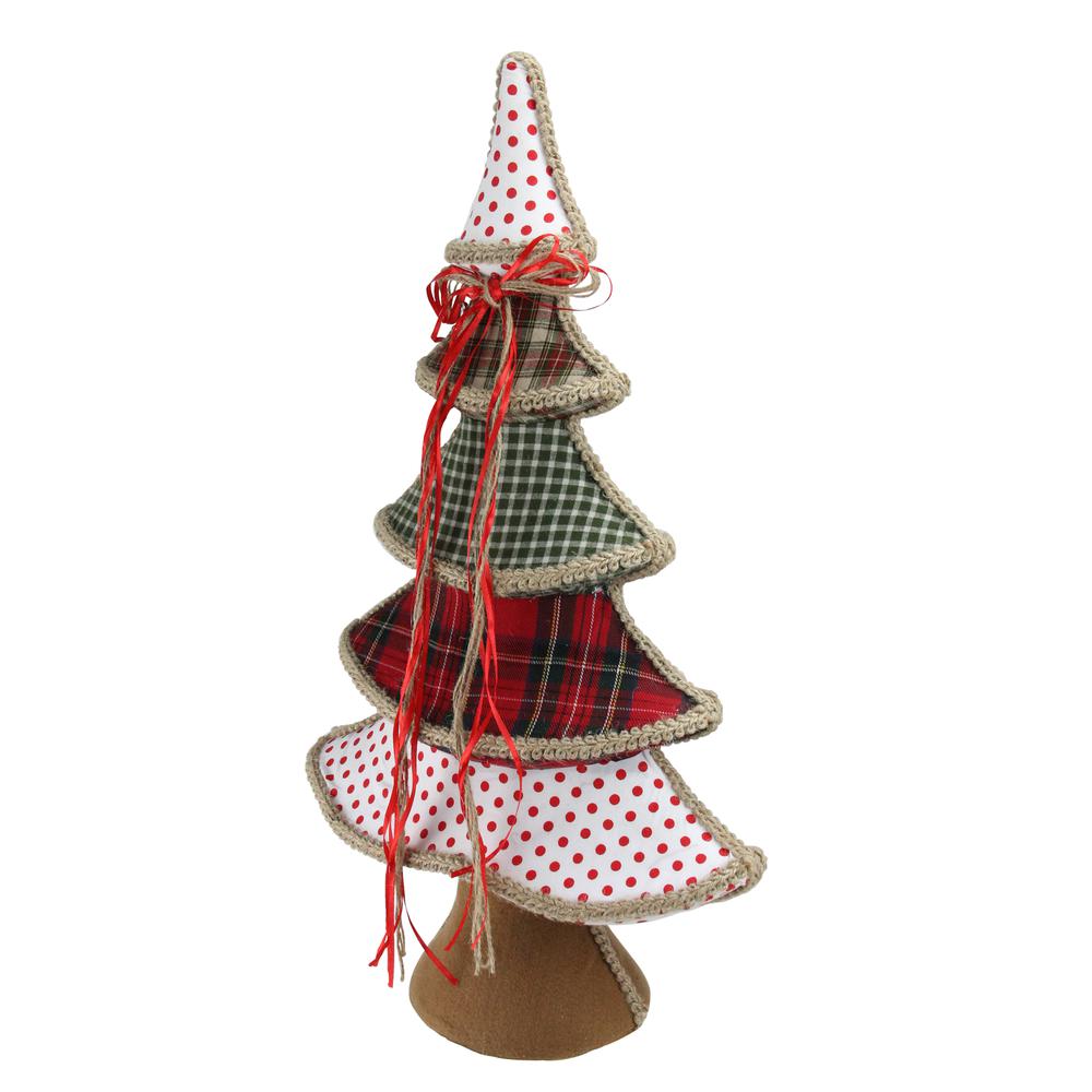 23" Red and Green Plaid and Polka Dot Christmas Tree Tabletop Decor. Picture 2