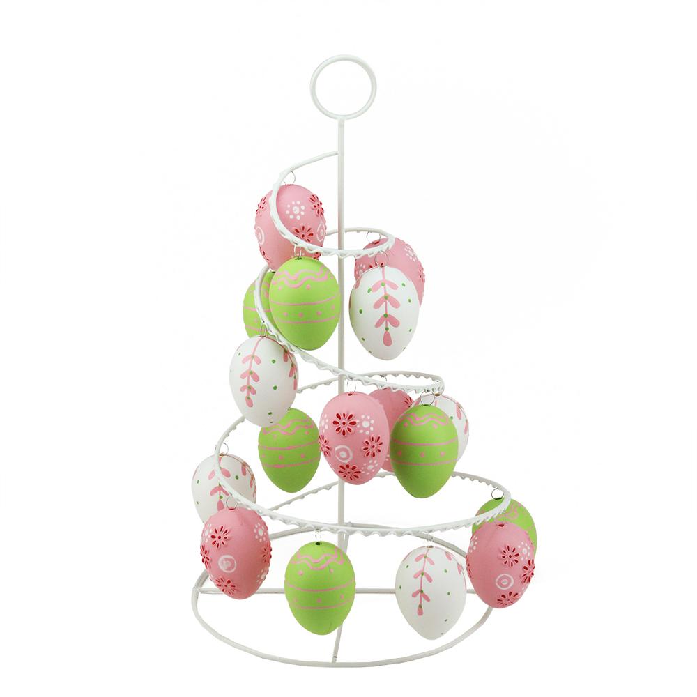 14.25" Pink, White and Green Cut-Out Easter Egg Tree Tabletop Decor. Picture 1