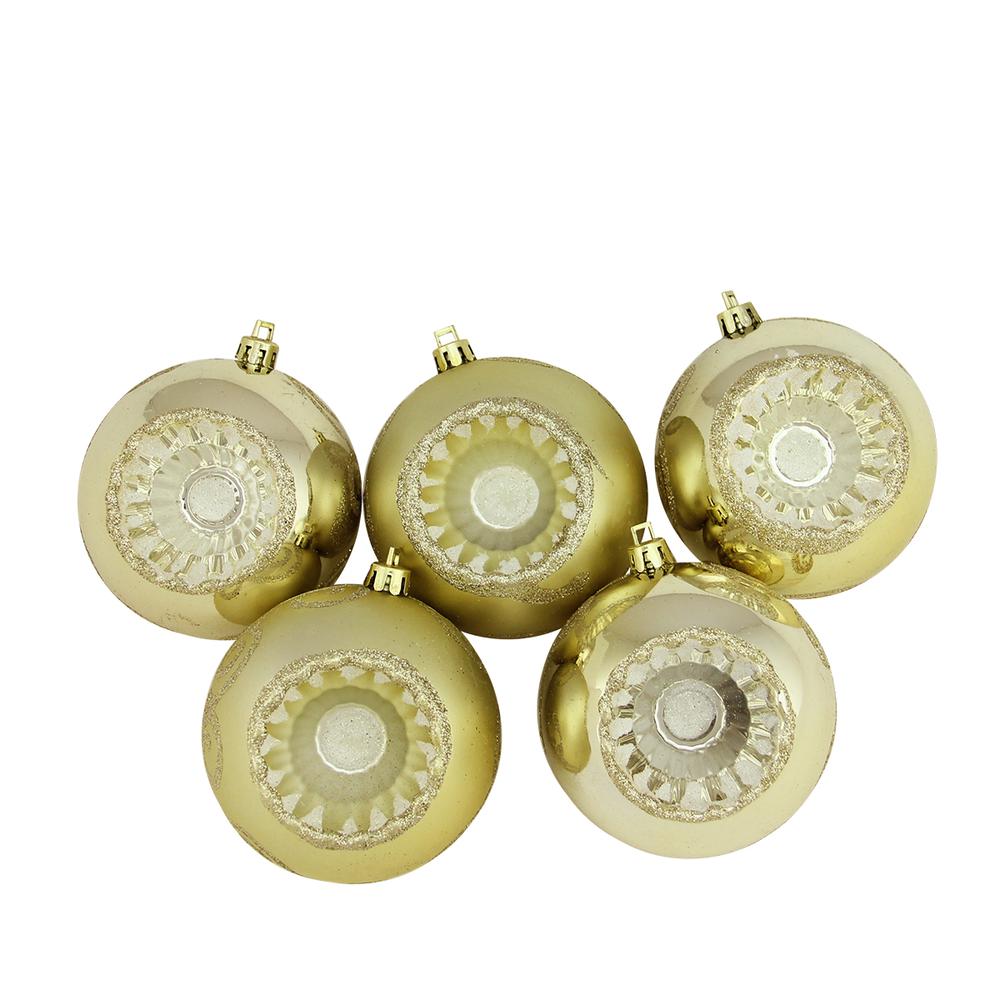 5ct Champagne Gold Retro Reflector Shatterproof Christmas Ball Ornaments 3.25" (80mm). Picture 1