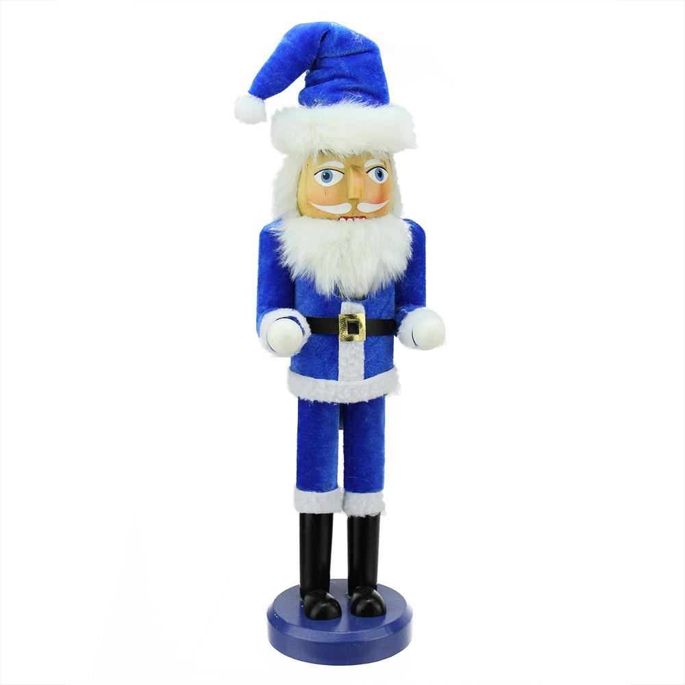 14" Decorative Blue and White Hanukkah Santa Wooden Holiday Nutcracker. Picture 1