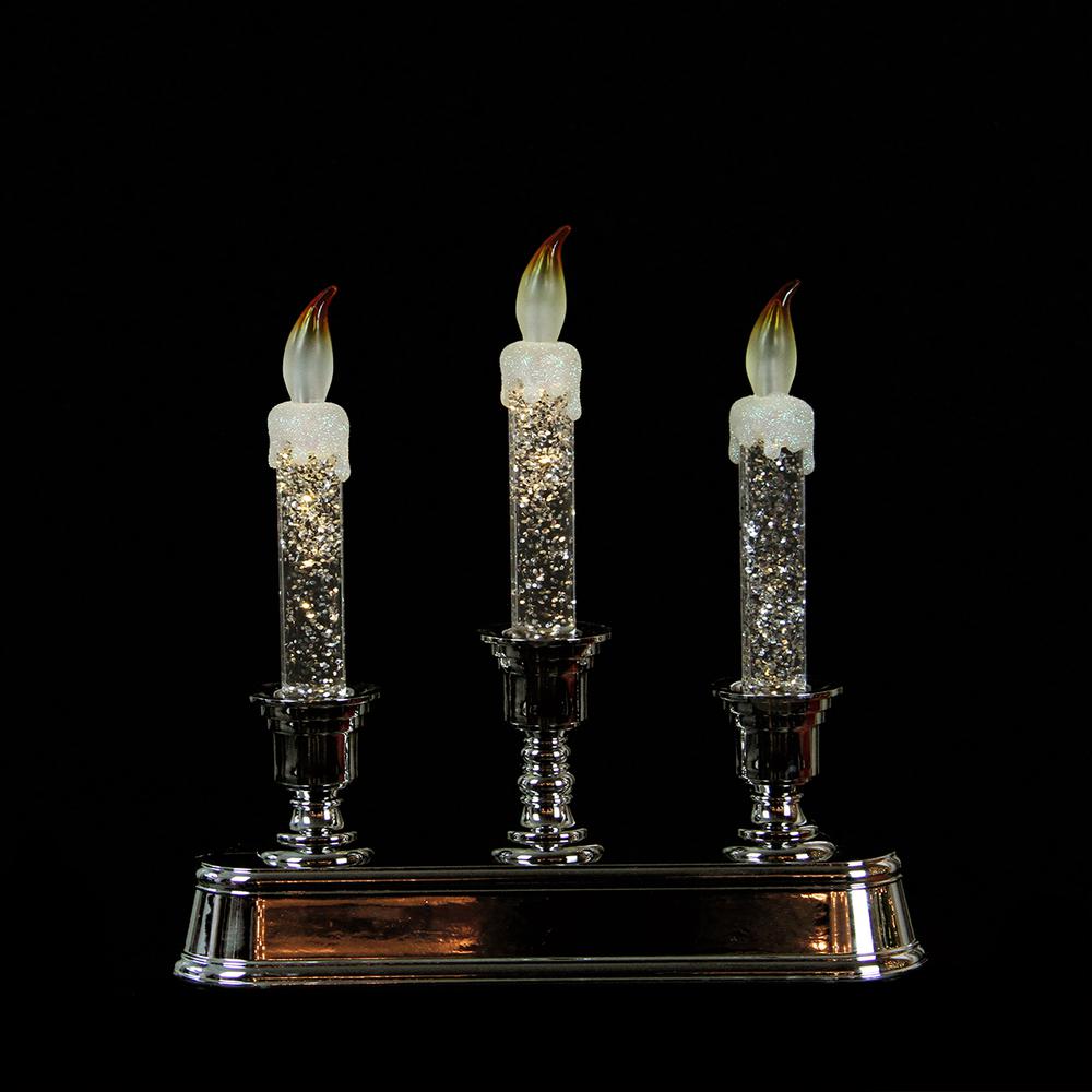9" LED Lighted 3-Tier Silver Glitter Candelabra Christmas Decor. Picture 3