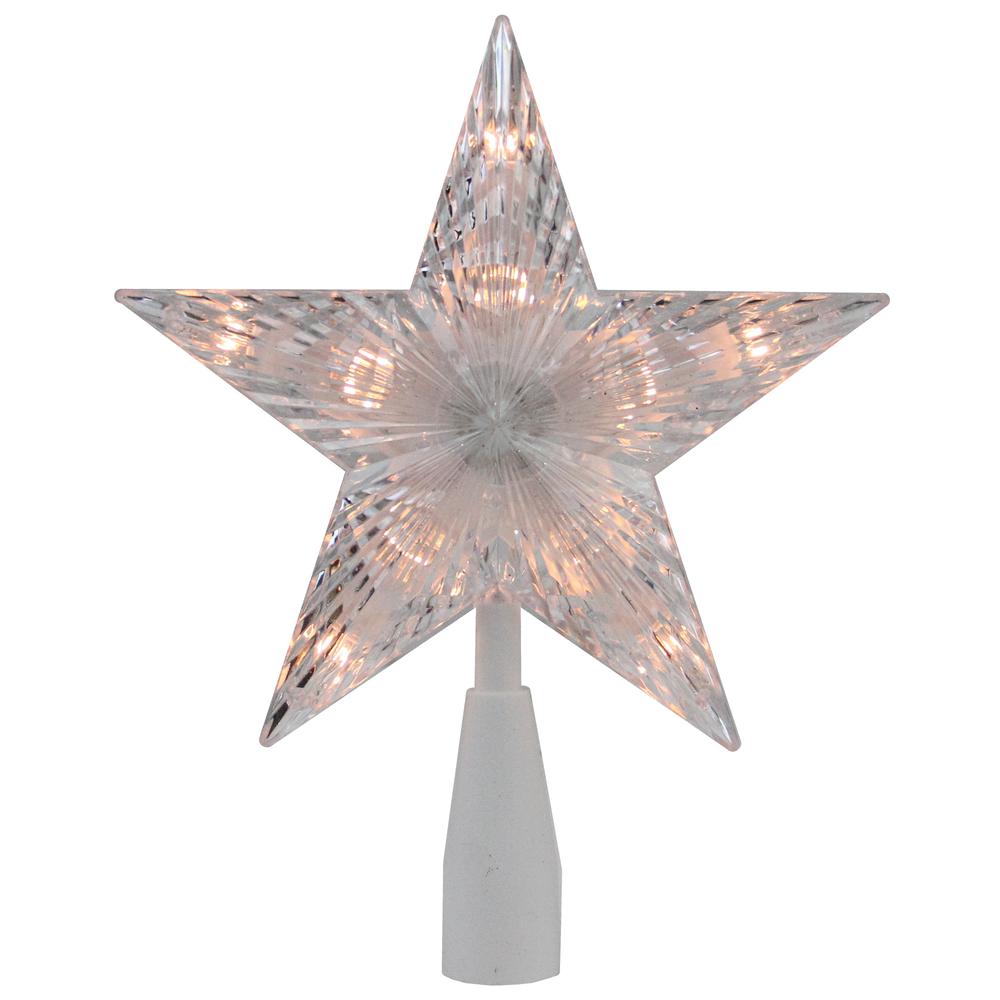 7.25" Clear and White 5-Point Star Traditional Christmas Tree Topper - Clear Lights. Picture 1
