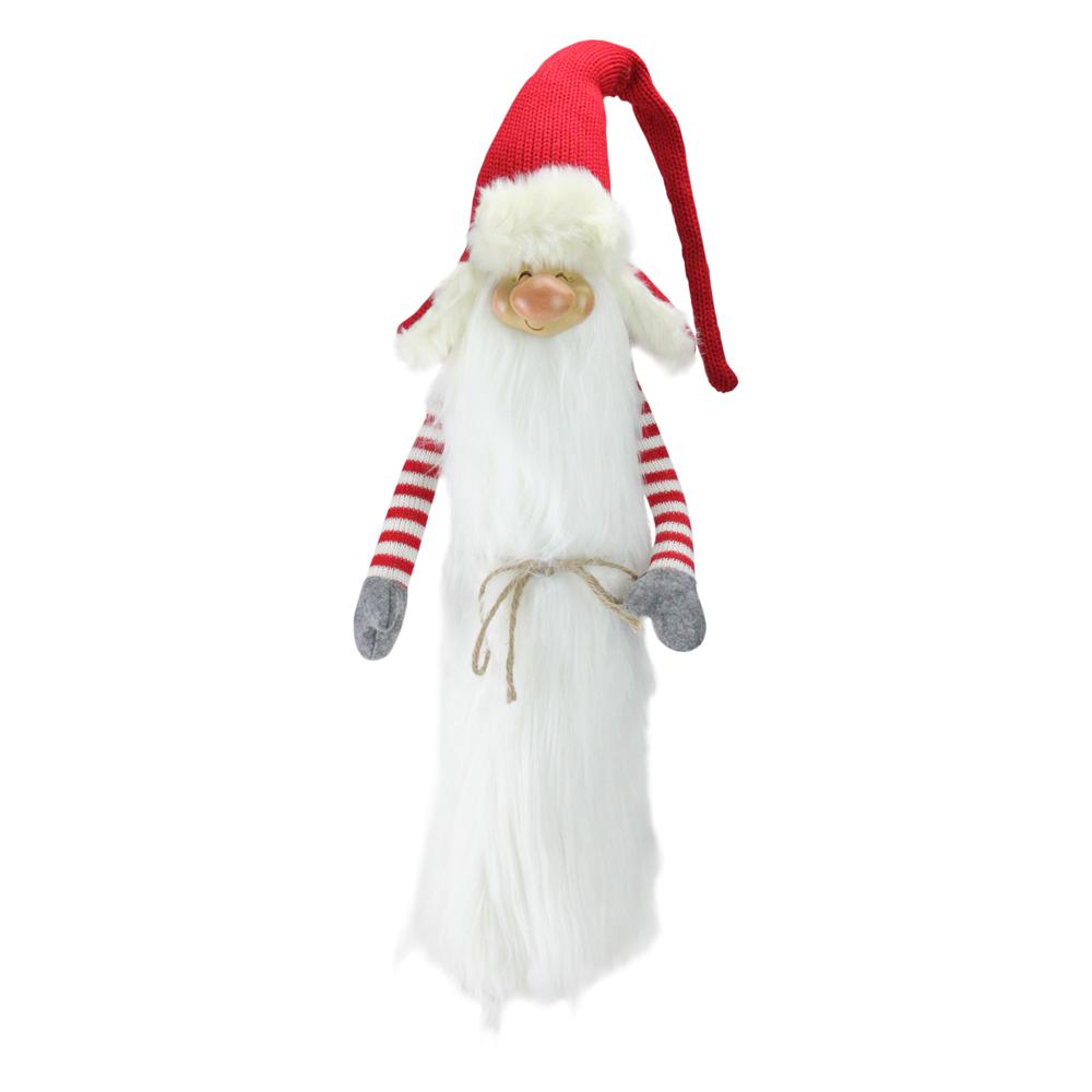 35" Red and White Christmas Slim Santa Gnome with White Fur Suit and Red Hat. Picture 4
